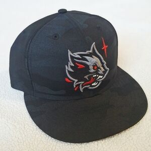 New Era Black Camo Noble North Cap with Red and Gray Wolf Logo